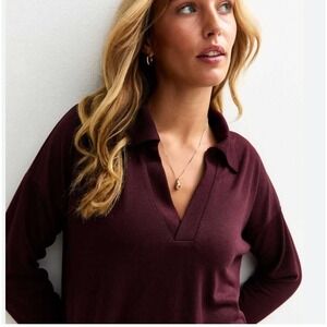 Women's Armani Exchange Collared Knit Top Vintage, Plum, Size Medium